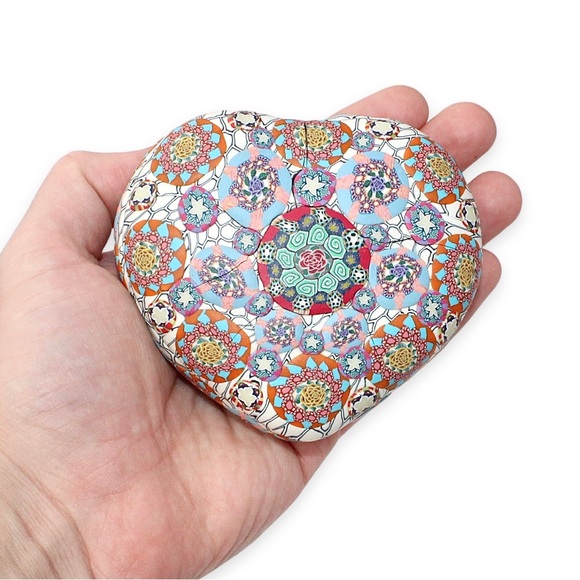 Vintage Millefiori Mosaic Heart Shaped Trinket Box Ceramic Lidded Dish - Picture 4 of 7